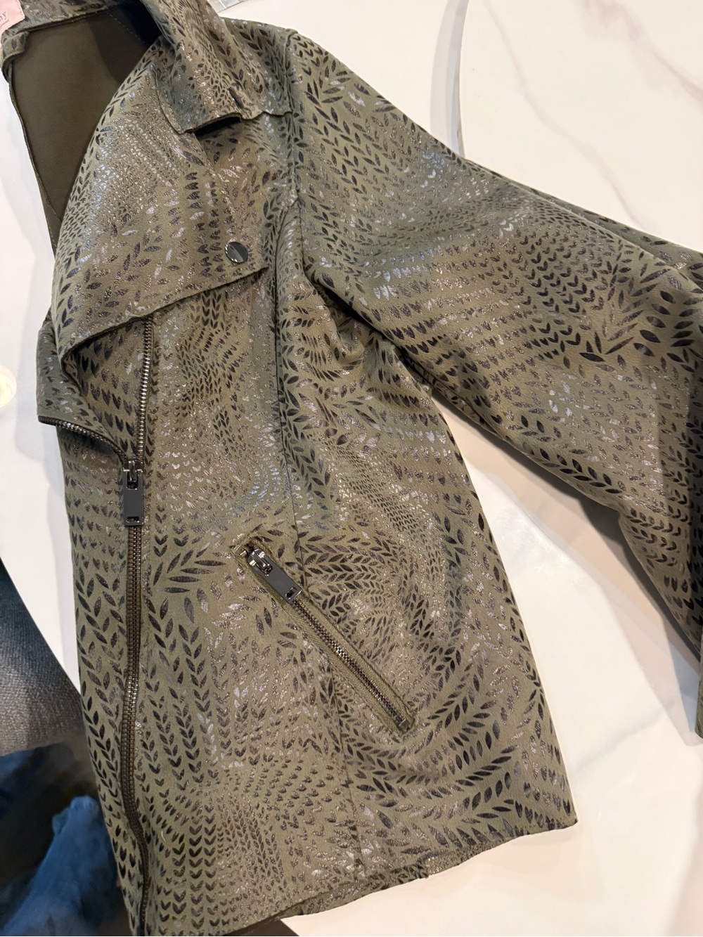 Philosophy Olive Patterned Leather Moto Jacket - Picture 5 of 5